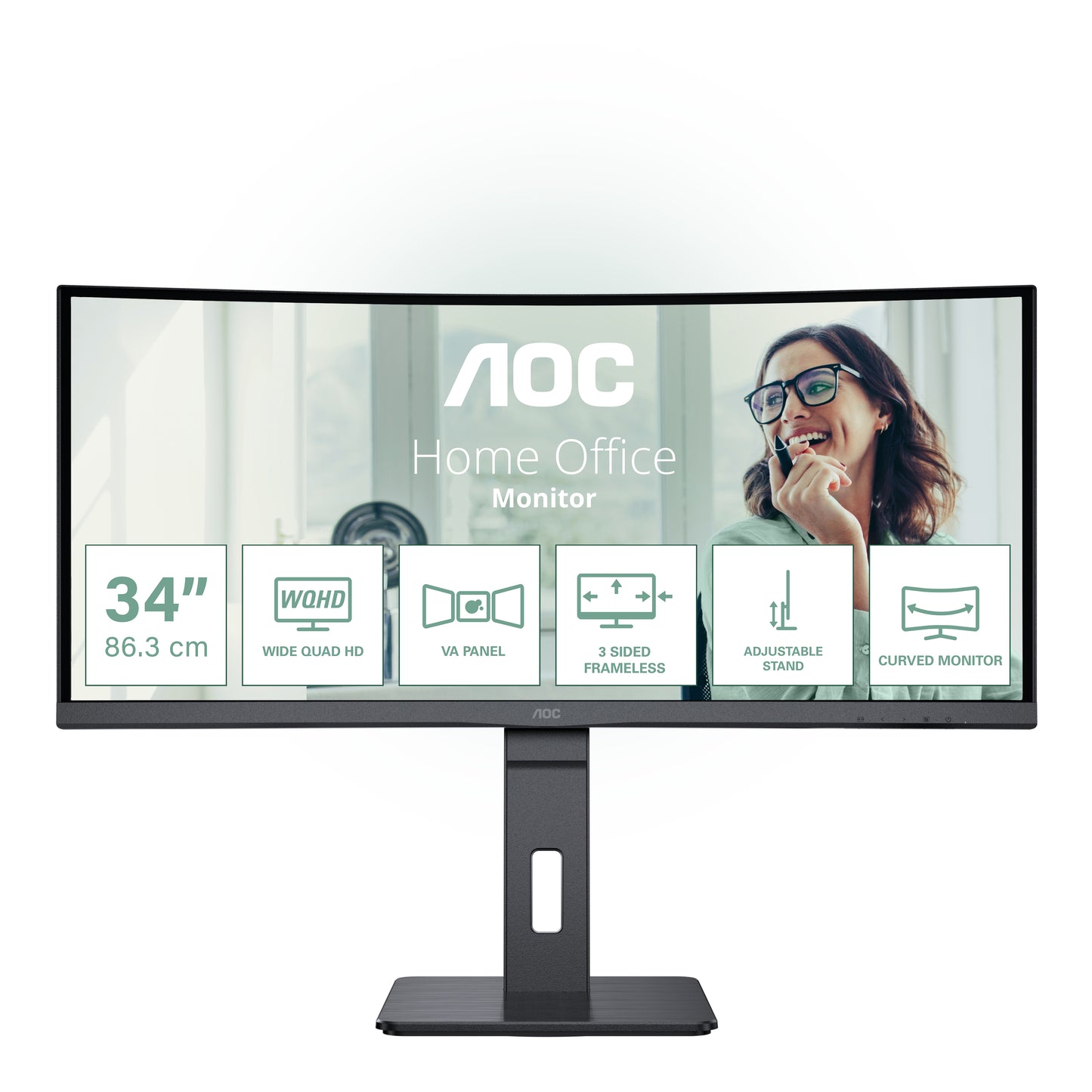 AOC CU34P3CV, 86,4 cm (34"), 3440 x 1440 Pixel, UltraWide Quad HD, LED, 4 ms, Nero